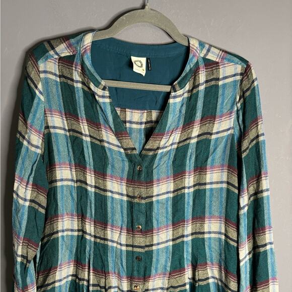 Akemi + Kin Green and Blue Plaid Button Down Tunic Dress Size XS - Picture 2 of 7